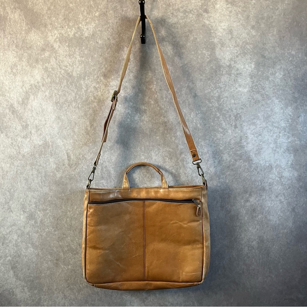 LATICO Leather Shoulder Bag Adjustable Strap Honey Brown Color Approx 15 x 12 In